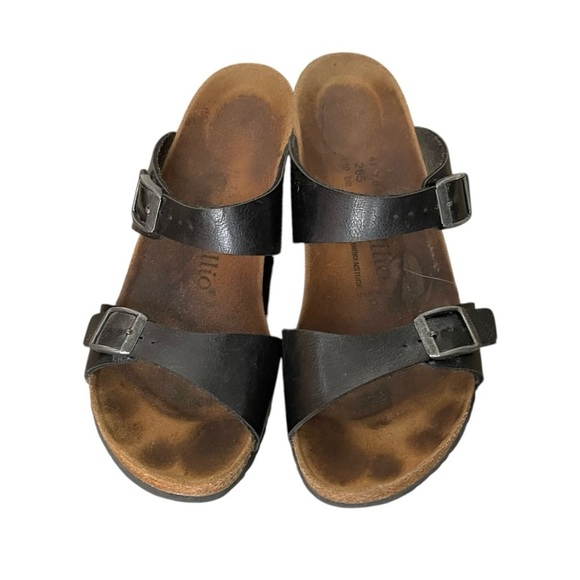 BIRKENSTOCK Papillio Dorothy Graceful Cork Wedge Leather Buckle Sandal Black 10 - Picture 7 of 15